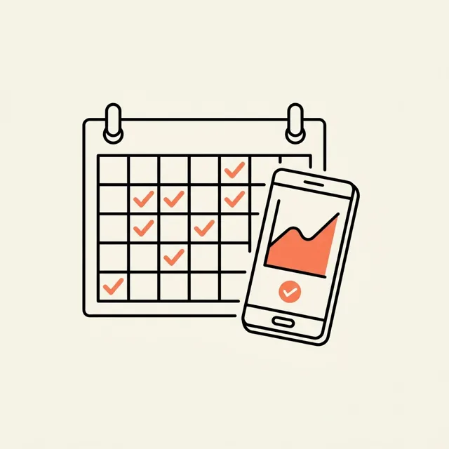Illustratie van een kalender met vinkjes en een smartphone