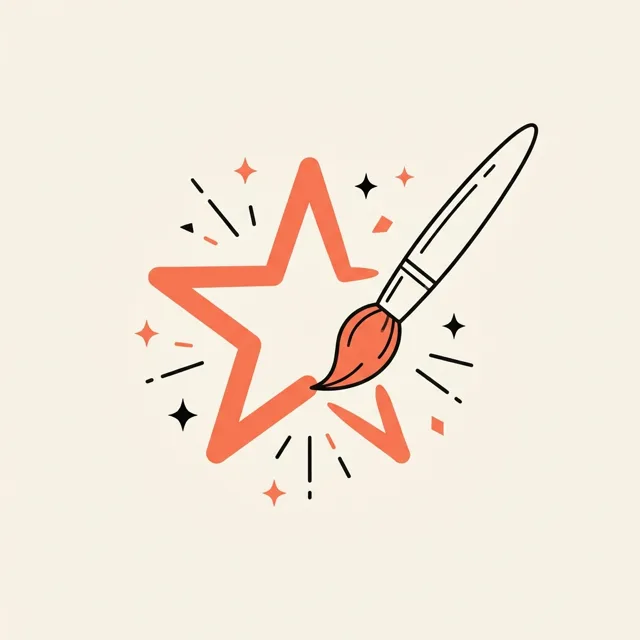 Illustratie van een kwast die een ster schildert met sterretjes eromheen