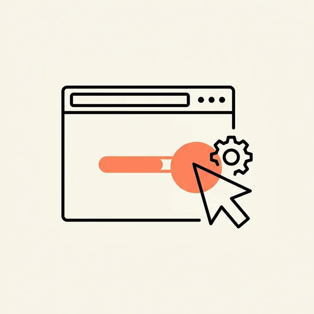 Illustratie van een browservenster met een muiscursor en een tandwiel