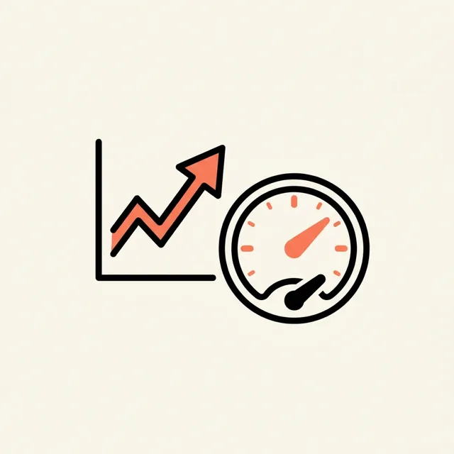 Illustratie van een groeigrafiek met een pijl omhoog en een meter die wordt bijgestuurd