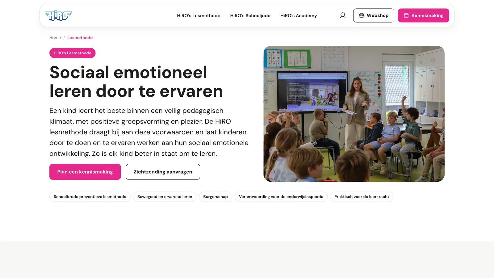 De pagina over de HiRO lesmethode op hiro.school