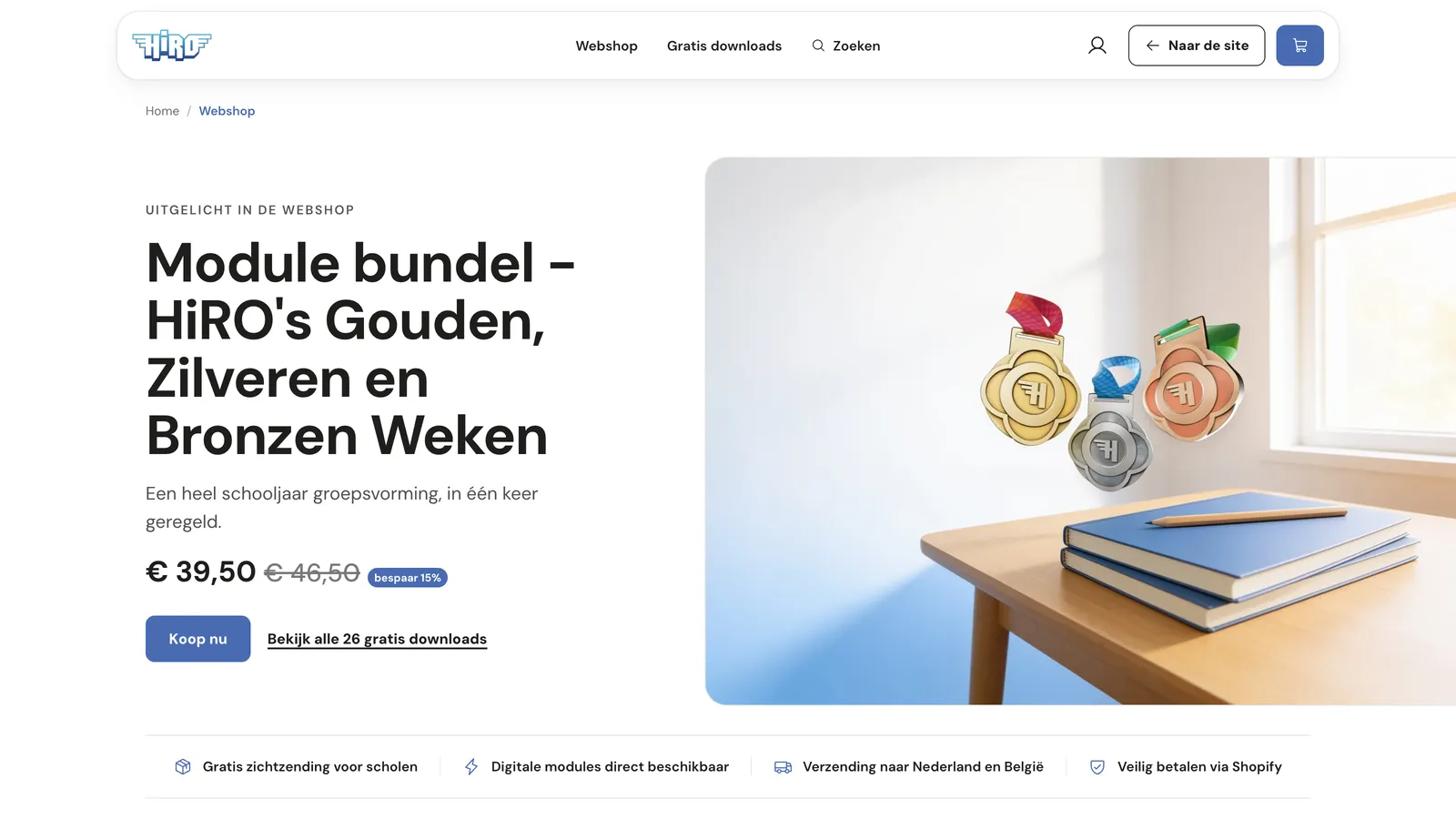 De webshop op hiro.school met de module bundel