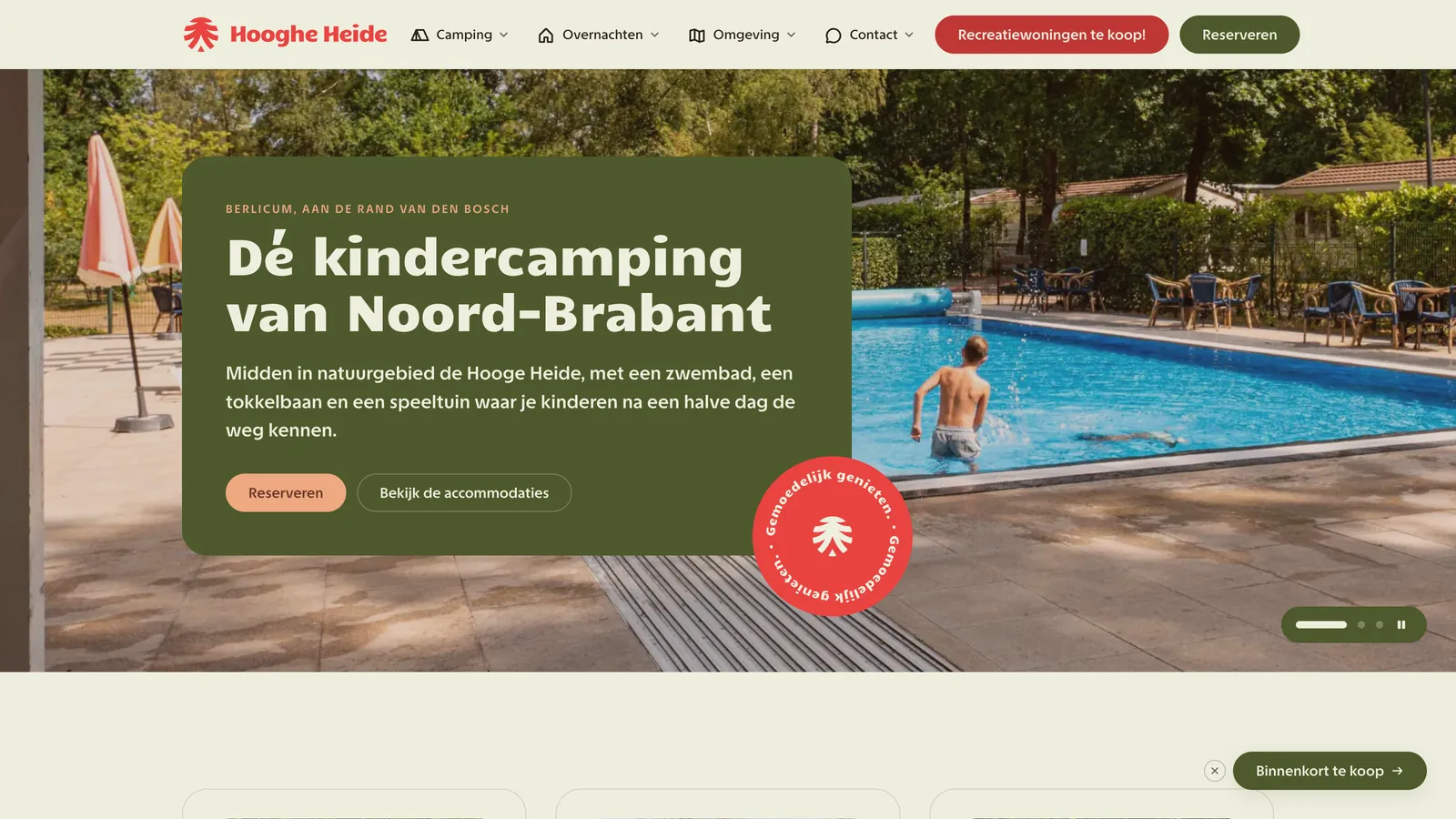 Homepage van Camping De Hooghe Heide, gebouwd door KemX