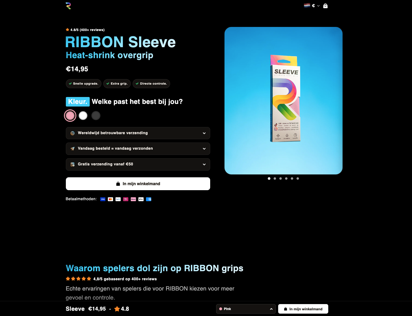 De Ribbon Sport webshop met de Sleeve overgrip productpagina